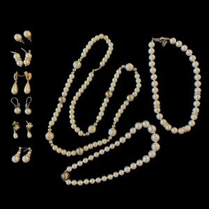 Vintage & Modern Faux Pearl Necklace‎ & Earrings Bundle Earring